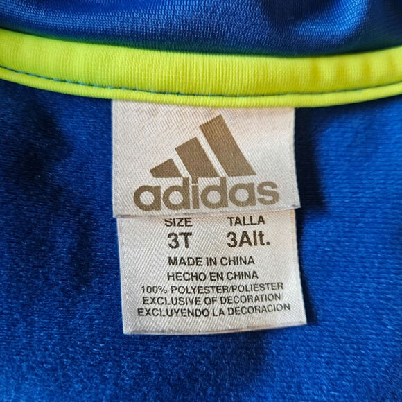 Adidas Boy's Sweatshirt Full Zip Blue Yellow Toddler Size 3T - Picture 4 of 5